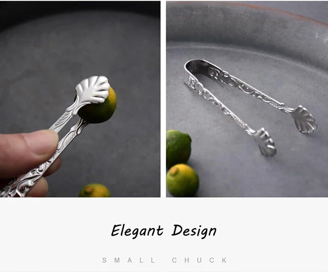 Alt view image 7 of 7 - 2pcs Stainless Steel Rose Design U-shaped Tongs, Mini Sugar Cube Ice Tongs for Tea Party Coffee Bar (Silver)