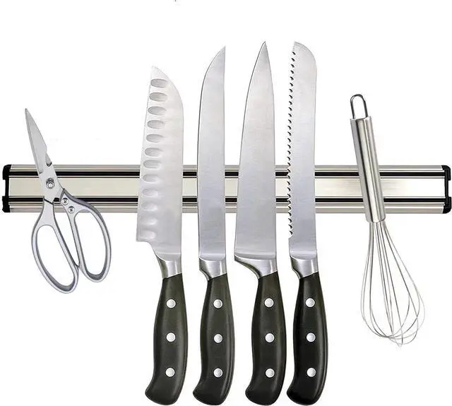 Main image of MEKBOK 16 Inch Magnetic Knife Holder for Wall No Drill,Adhesive Knife Magnetic Kitchen Double Rods Stainless Steel Magnetic Utensil Holder(Silver)