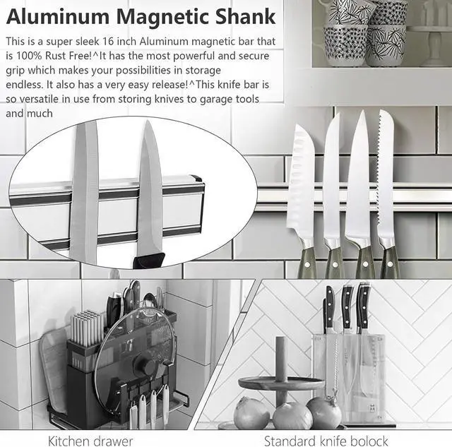 Alt view image 2 of 7 - MEKBOK 16 Inch Magnetic Knife Holder for Wall No Drill,Adhesive Knife Magnetic Kitchen Double Rods Stainless Steel Magnetic Utensil Holder(Silver)