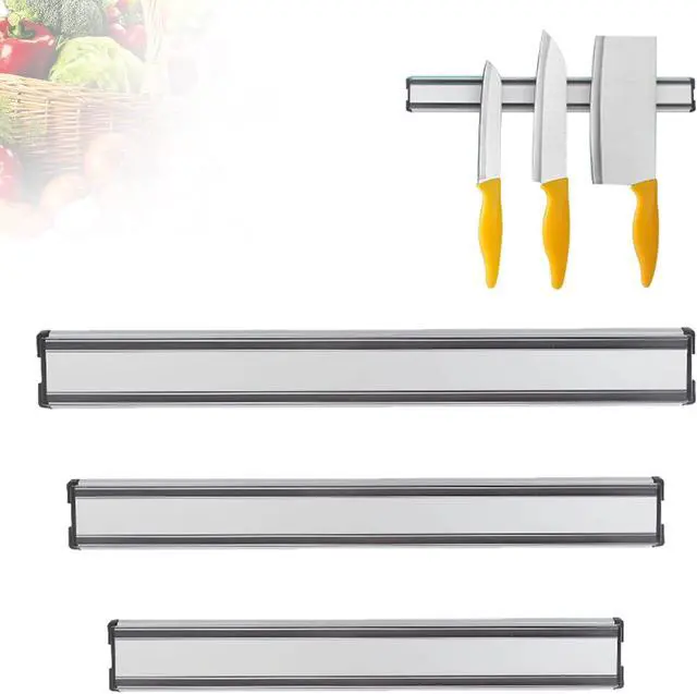 Alt view image 4 of 7 - MEKBOK 16 Inch Magnetic Knife Holder for Wall No Drill,Adhesive Knife Magnetic Kitchen Double Rods Stainless Steel Magnetic Utensil Holder(Silver)