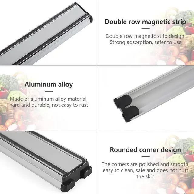 Alt view image 5 of 7 - MEKBOK 16 Inch Magnetic Knife Holder for Wall No Drill,Adhesive Knife Magnetic Kitchen Double Rods Stainless Steel Magnetic Utensil Holder(Silver)