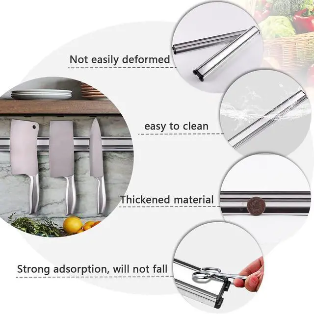 Alt view image 6 of 7 - MEKBOK 16 Inch Magnetic Knife Holder for Wall No Drill,Adhesive Knife Magnetic Kitchen Double Rods Stainless Steel Magnetic Utensil Holder(Silver)