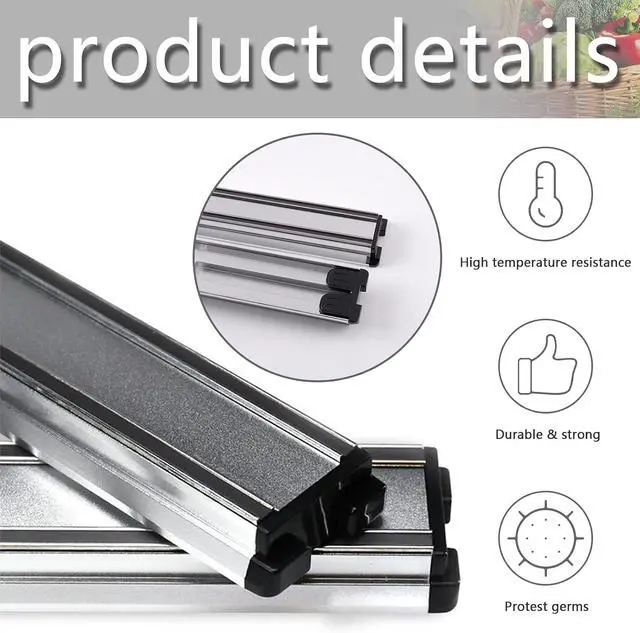 Alt view image 7 of 7 - MEKBOK 16 Inch Magnetic Knife Holder for Wall No Drill,Adhesive Knife Magnetic Kitchen Double Rods Stainless Steel Magnetic Utensil Holder(Silver)
