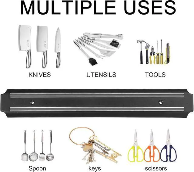 Alt view image 2 of 7 - Magnetic Knife Holder (15 Inch - Set Of 2) Magnetic Knife Strips For Wall -Strong Powerful Knife Rack Storage Display Organizer-Securely Hang Knives On a Multipurpose Kitchen Bar