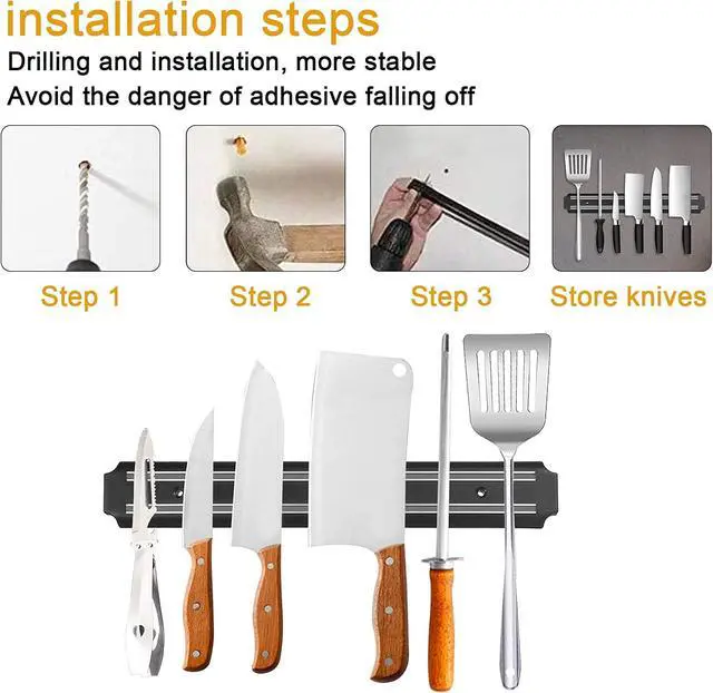 Alt view image 4 of 7 - Magnetic Knife Holder (15 Inch - Set Of 2) Magnetic Knife Strips For Wall -Strong Powerful Knife Rack Storage Display Organizer-Securely Hang Knives On a Multipurpose Kitchen Bar