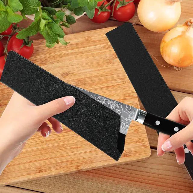 Alt view image 4 of 6 - 2 Pcs Knife Covers or Sleeves 8" x 2.2" Knife Edge Guard Universal Waterproof Kitchen Knife Sheath, Chef Knife Sheath, Plastic Knife Cover for Kitchen Knives, Black