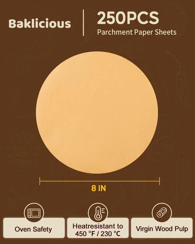Alt view image 2 of 7 - Baklicious 8inch 250pcs Unbleached Non-Stick Parchment Paper Rounds