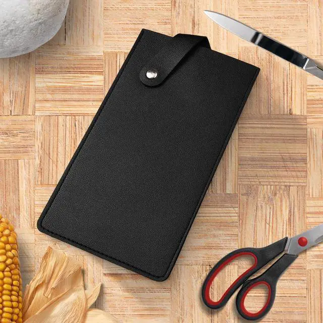 Alt view image 4 of 7 - Black PU Leather Wide Meat Knife Cleaver Protector Waterproof Butcher Knife Sheath Universal Durable Chef Scissors Edge Guard Cover Sleeve Case Holder with Snap for Kitchen Outdoor BBQ