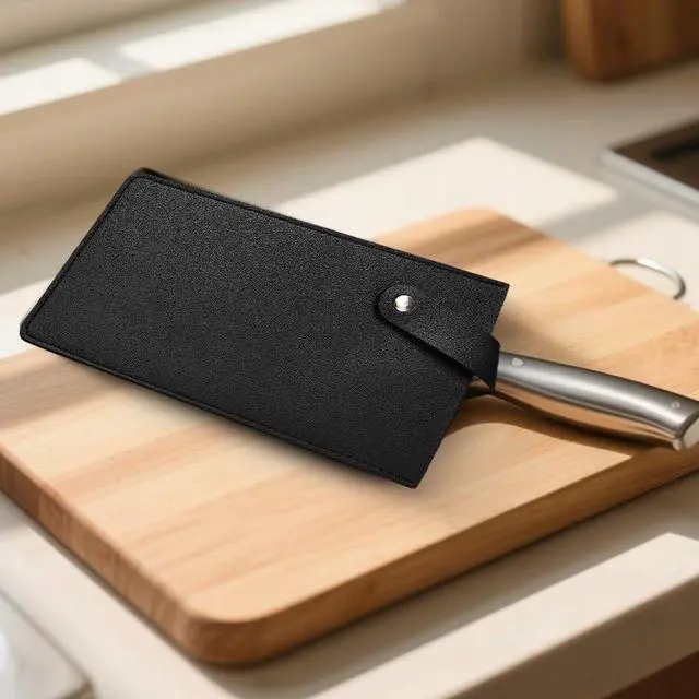 Alt view image 7 of 7 - Black PU Leather Wide Meat Knife Cleaver Protector Waterproof Butcher Knife Sheath Universal Durable Chef Scissors Edge Guard Cover Sleeve Case Holder with Snap for Kitchen Outdoor BBQ