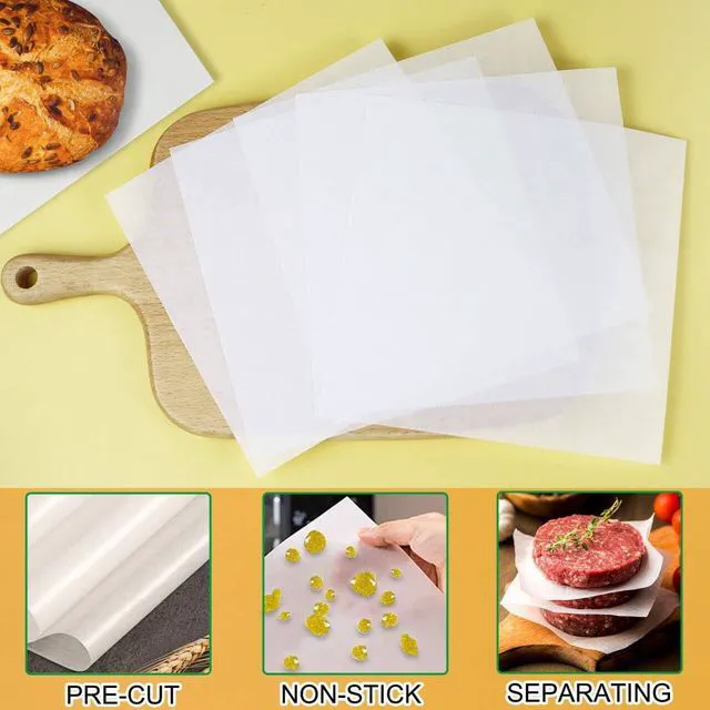 Alt view image 4 of 7 - 300Pcs Burger Patty Paper, AIMEIKI 7x7 Inch Precut Parchment Paper Squares for Burger Press, Unbleached Smash Burger Paper Sheets for Baking, Freezing, Wrapping Candies, Oven & Microwave Safe