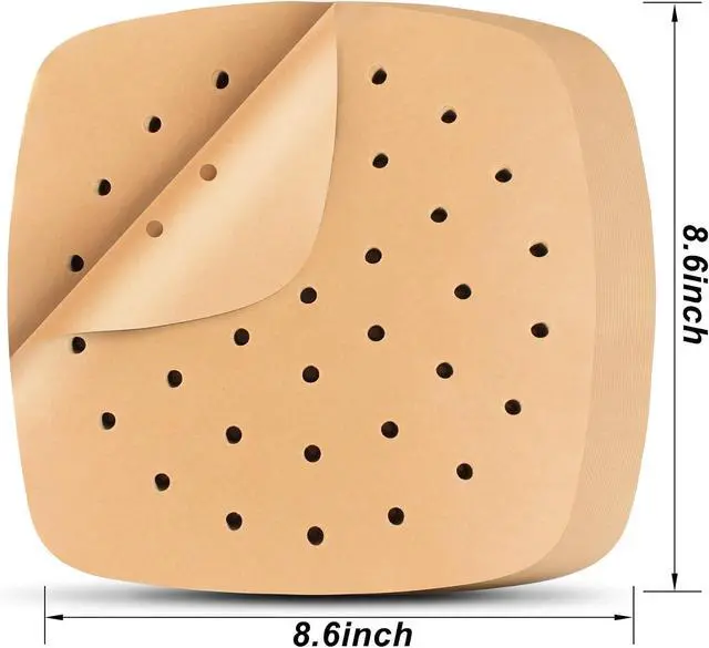 Alt view image 3 of 7 - Air Fryer Liners, 200Pcs Square, 8.5 Inch Perforated Parchment Paper Sheets for Baking, HOFHTD Parchment Paper for Air Fryer and Bamboo Steaming Basket (Unbleached)