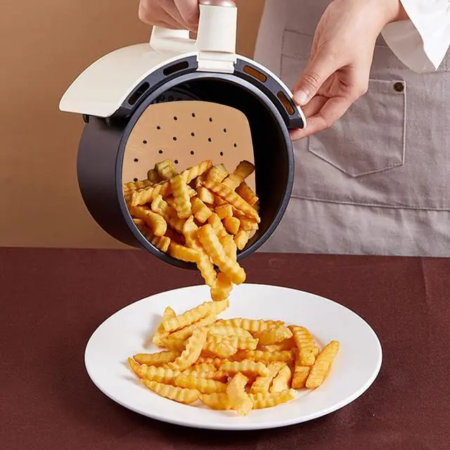 Alt view image 5 of 7 - Air Fryer Liners, 200Pcs Square, 8.5 Inch Perforated Parchment Paper Sheets for Baking, HOFHTD Parchment Paper for Air Fryer and Bamboo Steaming Basket (Unbleached)