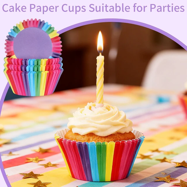 Alt view image 3 of 7 - 100 Pcs Rainbow Cupcake Liners,Greaseproof Paper Muffin Cups for Party