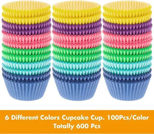 Alt view image 2 of 7 - Selizo 600 Pcs Cupcake Liners Cupcake Wrappers Cupcake Paper Baking Cups for Cake Balls, Muffins, Cupcakes and Candies, Assorted Bright Colors