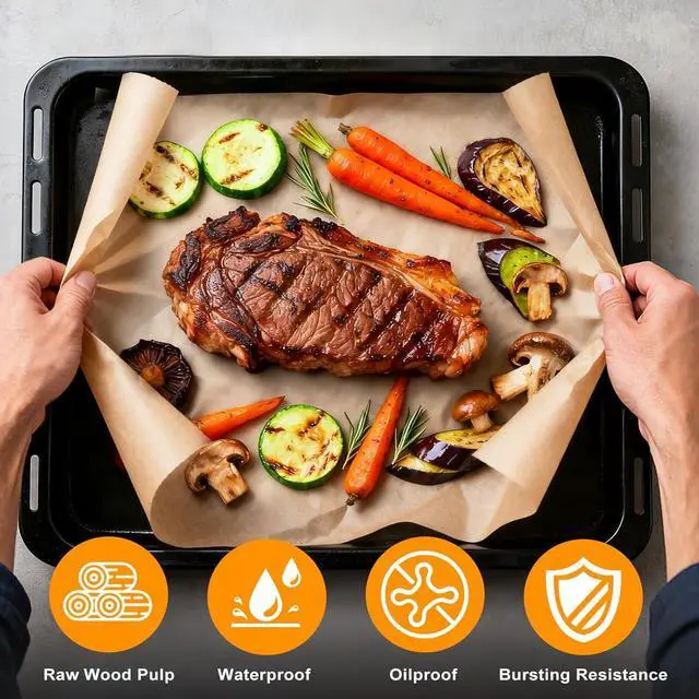 Alt view image 4 of 7 - 100pcs 12x16 inch Unbleached Parchment Paper Sheets for baking, Heavy Duty Precut Parchment Paper Half Sheet Pans, Brown Non-Stick liners for Oven, Cooking & Wrapping Food, Air Fryer Liners