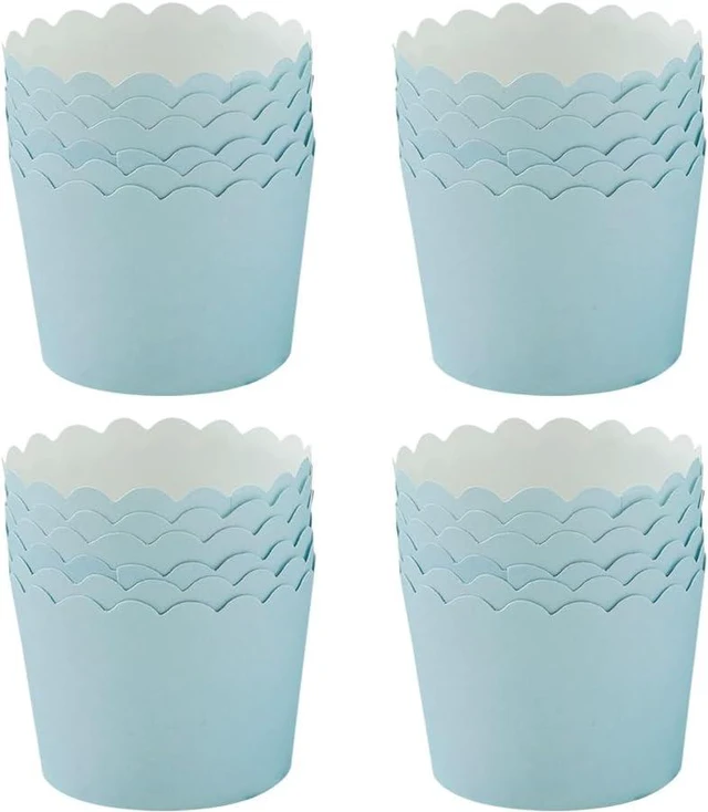 Main image of GSHLLO 50 Pcs Scalloped Edge Cupcake Liners Cute Muffin Baking Cups Wedding Cupcake Wrappers Cookie Dessert Paper Cups Small Baby Shower Cake Cases for Birthday Party Blue