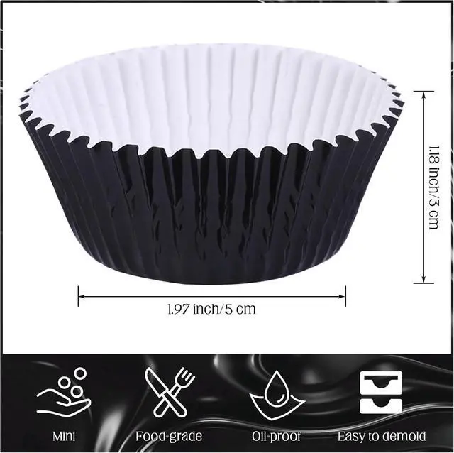 Alt view image 2 of 7 - URATOT 100 Pieces Foil Metallic Cupcake Liners Muffin Wrappers Foil Baking Cups Muffin Paper Cases, Black