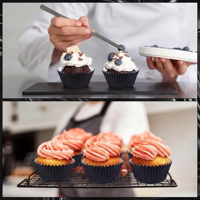 Alt view image 7 of 7 - URATOT 100 Pieces Foil Metallic Cupcake Liners Muffin Wrappers Foil Baking Cups Muffin Paper Cases, Black