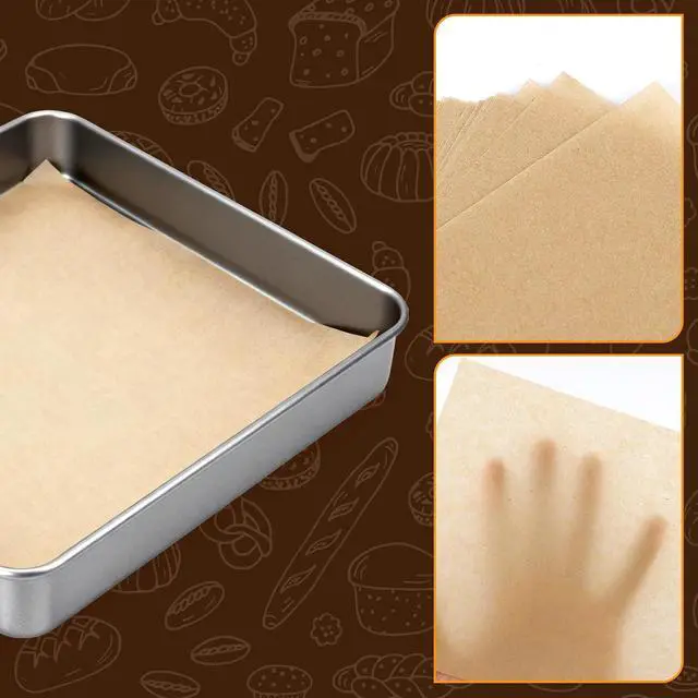 Alt view image 6 of 6 - 100pcs 8x8 inch Unbleached Parchment Paper Sheets for baking, Squares Precut Brown Non-Stick Baking Parchment Hamburger Patty Paper Liners for Oven, Bread pan, Cakes pans, Air Fryer Liners