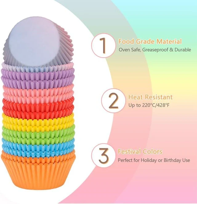 Alt view image 3 of 5 - Rainbow Standard Cupcake Liners 400 Count Solid Colorful Paper Baking Cups Food Grade Disposable Cupcake Wrappers Bright Color Muffin Cups for Wedding Birthday Tea Party Baking Supplies