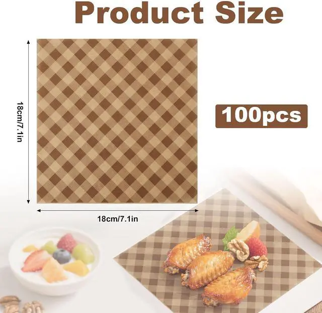 Alt view image 2 of 7 - 100pcs 7.1x7.1 in Waxed Deli Paper Sheets, Brown Parchment Paper