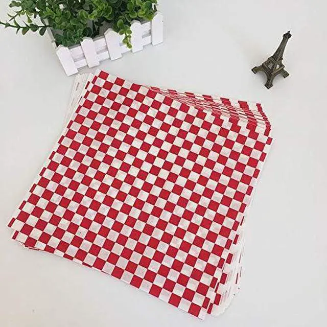 Alt view image 6 of 7 - 100 Sheets Checkered Dry Waxed Deli Paper Sheets, Paper Liners for Plastic Food Basket, Wrapping Bread and Sandwiches (Red)