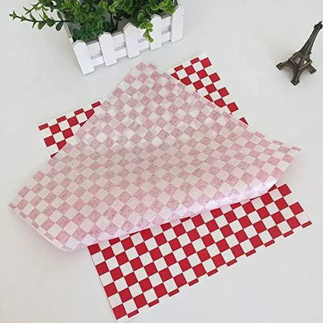 Alt view image 7 of 7 - 100 Sheets Checkered Dry Waxed Deli Paper Sheets, Paper Liners for Plastic Food Basket, Wrapping Bread and Sandwiches (Red)