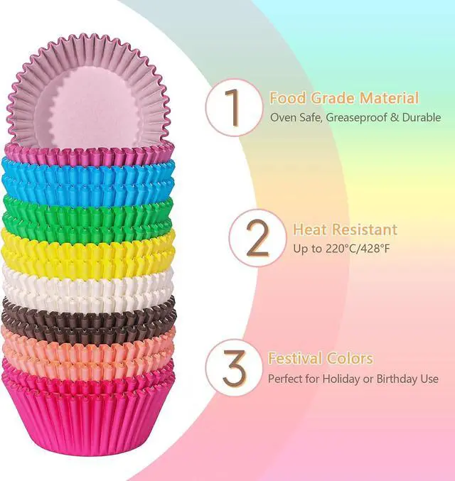 Alt view image 3 of 7 - Rainbow Standard Cupcake Liners 400 Count Colorful Paper Baking Cups Disposable Cupcake Wrappers for Holiday and Party Baking Supplies