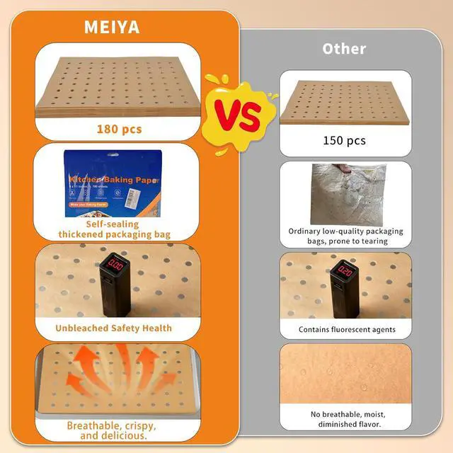 Alt view image 3 of 7 - MEIYA Air Fryer Liners Disposable, 180Pcs Parchment Paper Sheets for Air Fryer, Oven, Toasters, 9x11 Inch rectangle Non-Stick Air Fryer Liner, Unbleached Oven Liners for Bottom of Oven