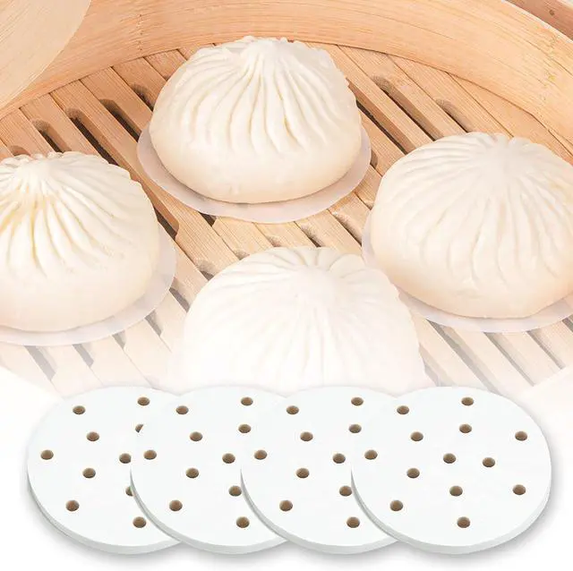 Main image of 400Pcs Small Bamboo Steamer Liners, Non-stick Mini Steam Paper for Steamed Buns Dumplings(4in)