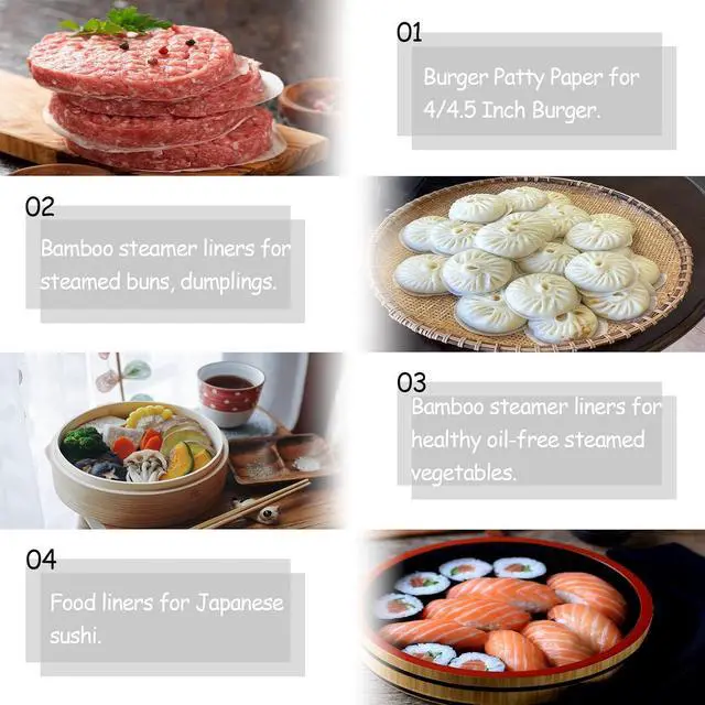Alt view image 3 of 6 - 400Pcs Small Bamboo Steamer Liners, Non-stick Mini Steam Paper for Steamed Buns Dumplings(4in)