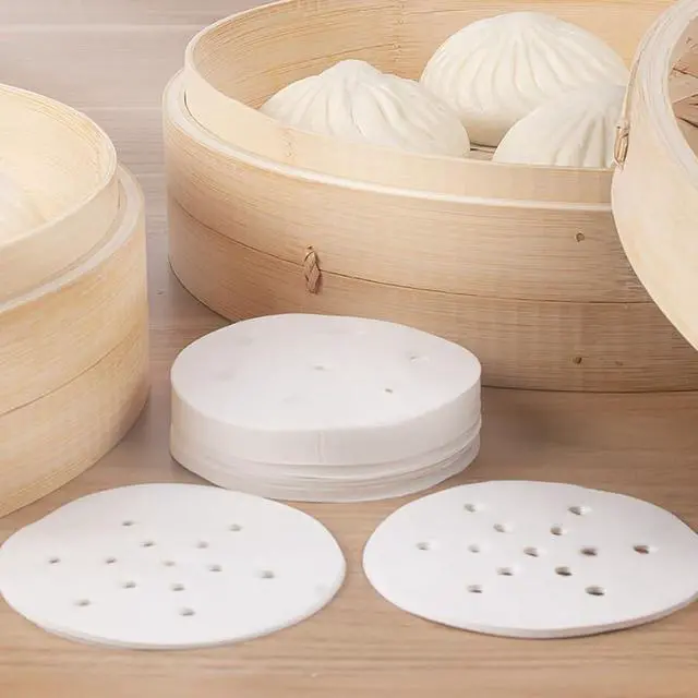 Alt view image 5 of 6 - 400Pcs Small Bamboo Steamer Liners, Non-stick Mini Steam Paper for Steamed Buns Dumplings(4in)