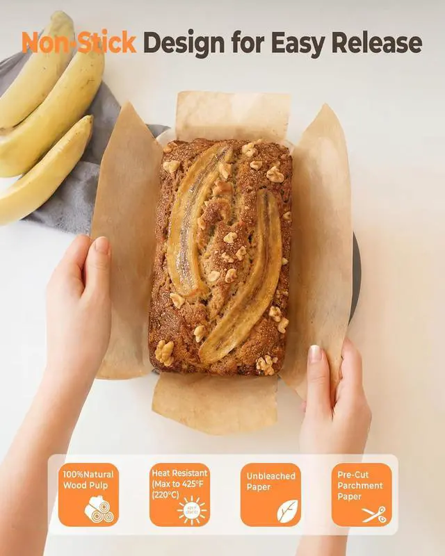 Alt view image 3 of 7 - Bake Choice 100 Pcs Loaf Pan Liners for Baking Bread 9x5 Inch, Bread Pan Liners with Cardboard Formers, Non-Stick Pre Cut Unbleached Parchment Paper for Loaf Pan