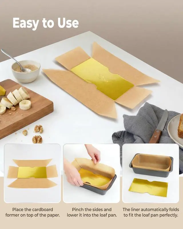 Alt view image 5 of 7 - Bake Choice 100 Pcs Loaf Pan Liners for Baking Bread 9x5 Inch, Bread Pan Liners with Cardboard Formers, Non-Stick Pre Cut Unbleached Parchment Paper for Loaf Pan