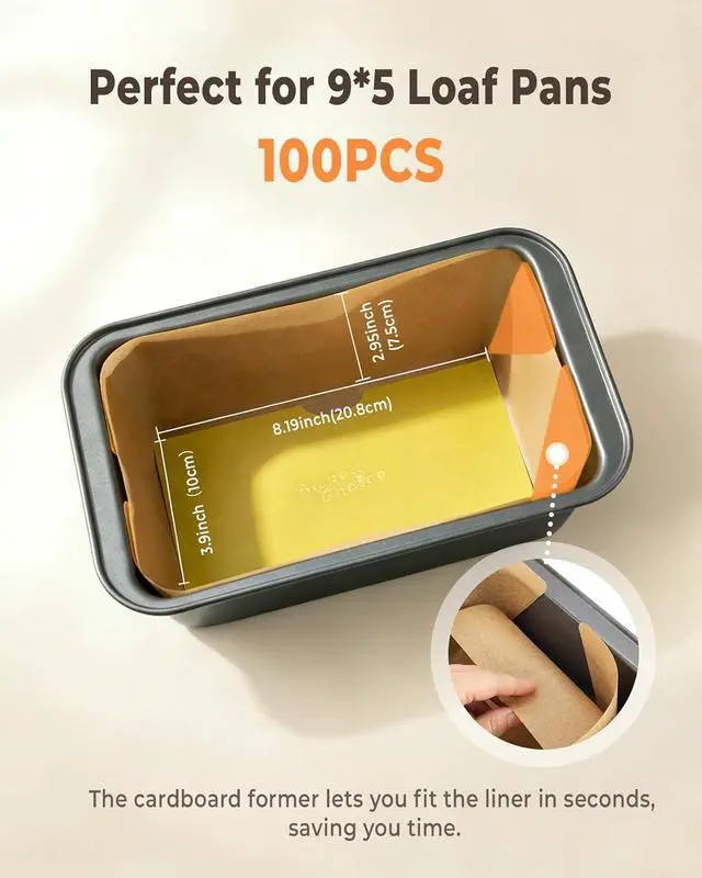 Alt view image 2 of 7 - Bake Choice 100 Pcs Loaf Pan Liners for Baking Bread 9x5 Inch, Bread Pan Liners with Cardboard Formers, Non-Stick Pre Cut Unbleached Parchment Paper for Loaf Pan