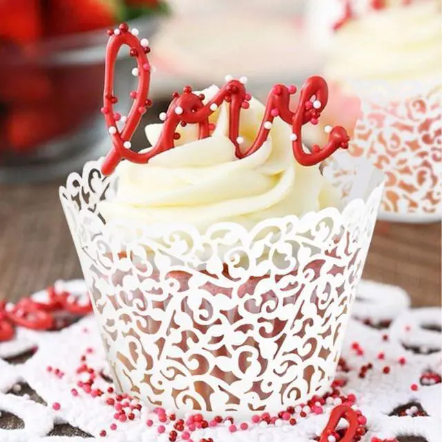 Alt view image 2 of 5 - 100pcs Cupcake Wrappers Artistic Bake Cake Paper Cups Little Vine Lace Laser Cut Liner Baking Cup Muffin Case Trays for Wedding Party Birthday Decoration (White)