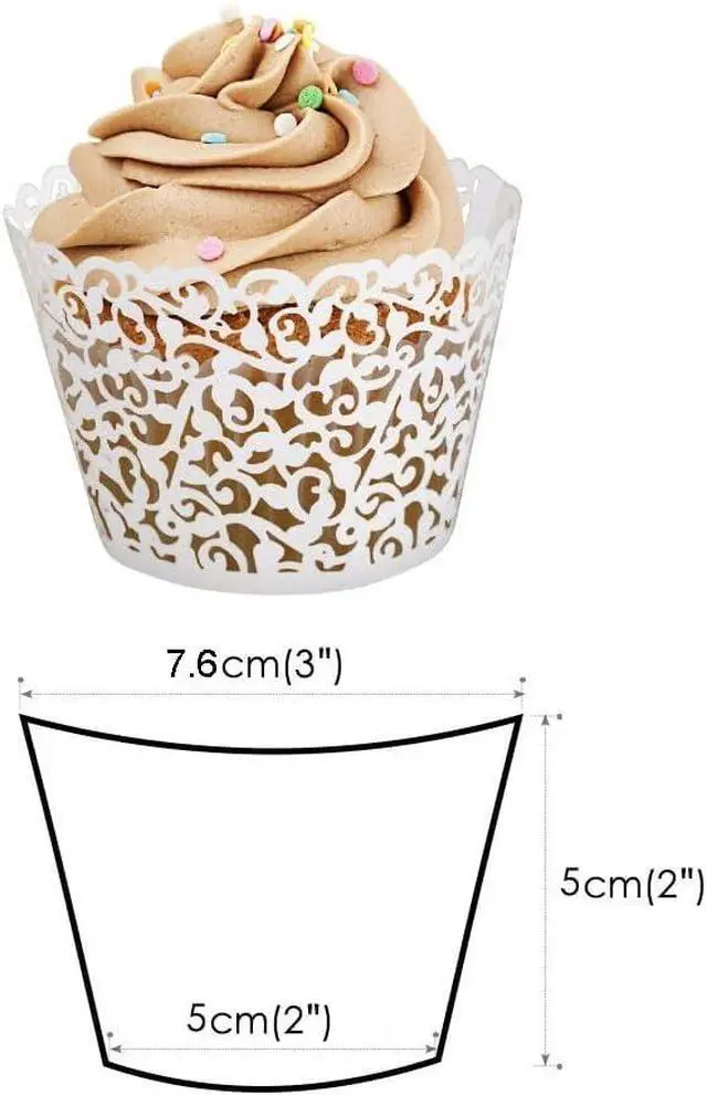 Alt view image 4 of 5 - 100pcs Cupcake Wrappers Artistic Bake Cake Paper Cups Little Vine Lace Laser Cut Liner Baking Cup Muffin Case Trays for Wedding Party Birthday Decoration (White)