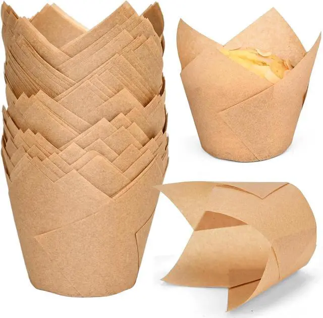 Main image of 100pcs Extra Large Size Tulip Cupcake Liners for Baking Cups, Food Grade Parchment Paper Large Muffin Liners Holders, Greaseproof Cup cake Wrappers for Party, Christmas by Neyimqr (Natural)