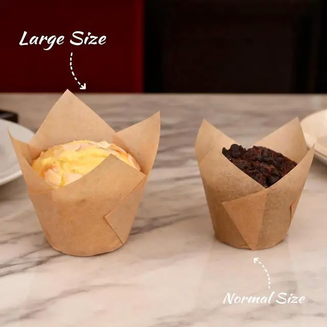 Alt view image 4 of 7 - 100pcs Extra Large Size Tulip Cupcake Liners for Baking Cups, Food Grade Parchment Paper Large Muffin Liners Holders, Greaseproof Cup cake Wrappers for Party, Christmas by Neyimqr (Natural)