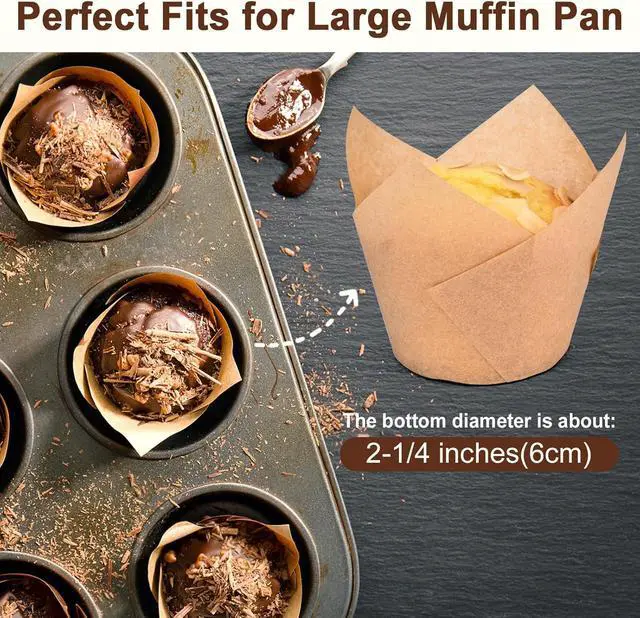 Alt view image 3 of 7 - 100pcs Extra Large Size Tulip Cupcake Liners for Baking Cups, Food Grade Parchment Paper Large Muffin Liners Holders, Greaseproof Cup cake Wrappers for Party, Christmas by Neyimqr (Natural)