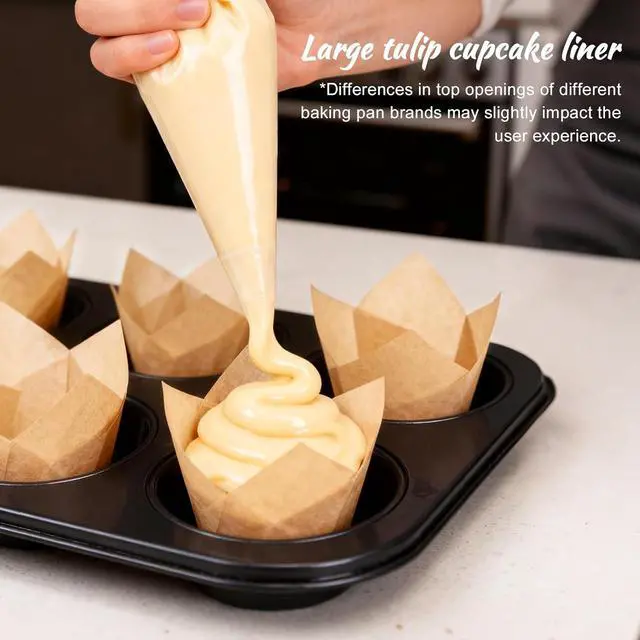 Alt view image 5 of 7 - 100pcs Extra Large Size Tulip Cupcake Liners for Baking Cups, Food Grade Parchment Paper Large Muffin Liners Holders, Greaseproof Cup cake Wrappers for Party, Christmas by Neyimqr (Natural)