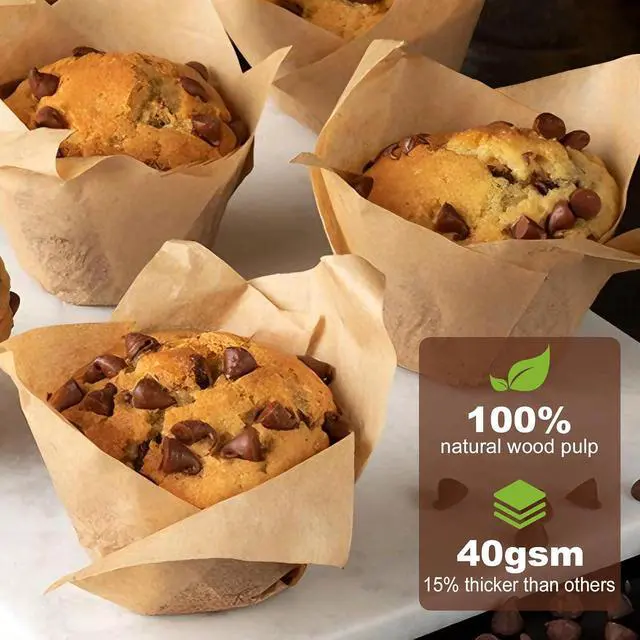 Alt view image 6 of 7 - 100pcs Extra Large Size Tulip Cupcake Liners for Baking Cups, Food Grade Parchment Paper Large Muffin Liners Holders, Greaseproof Cup cake Wrappers for Party, Christmas by Neyimqr (Natural)