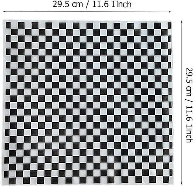 Alt view image 3 of 7 - 100 Sheets Black and White Checkered Dry Waxed Deli Paper, Grease Resistant Basket Liners (11.5''x11.5'')