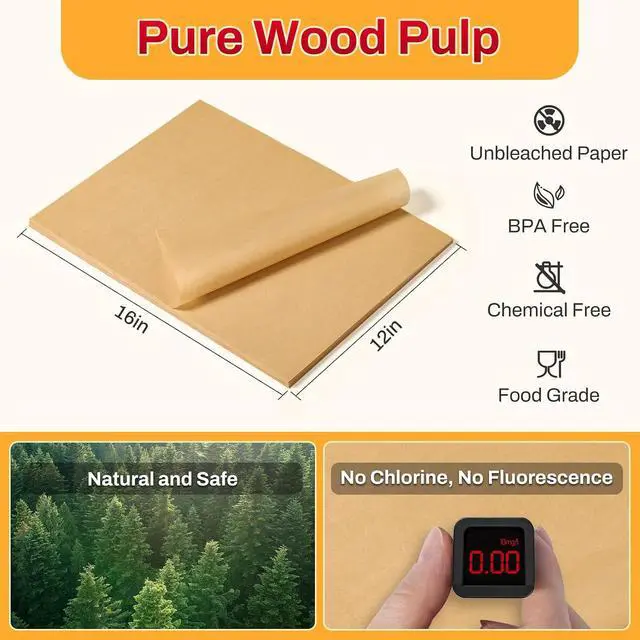 Alt view image 2 of 7 - 200Pcs 12x16 Inch Unbleached Parchment Paper Sheets for Baking, Pre-Cut, Non-Stick Parchment Paper for Baking, Cooking, Grilling, Air Fryer, Half Sheet Baking Sheets for Baking Cookies, Cooking, Oven