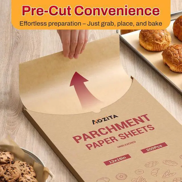 Alt view image 4 of 7 - 200Pcs 12x16 Inch Unbleached Parchment Paper Sheets for Baking, Pre-Cut, Non-Stick Parchment Paper for Baking, Cooking, Grilling, Air Fryer, Half Sheet Baking Sheets for Baking Cookies, Cooking, Oven