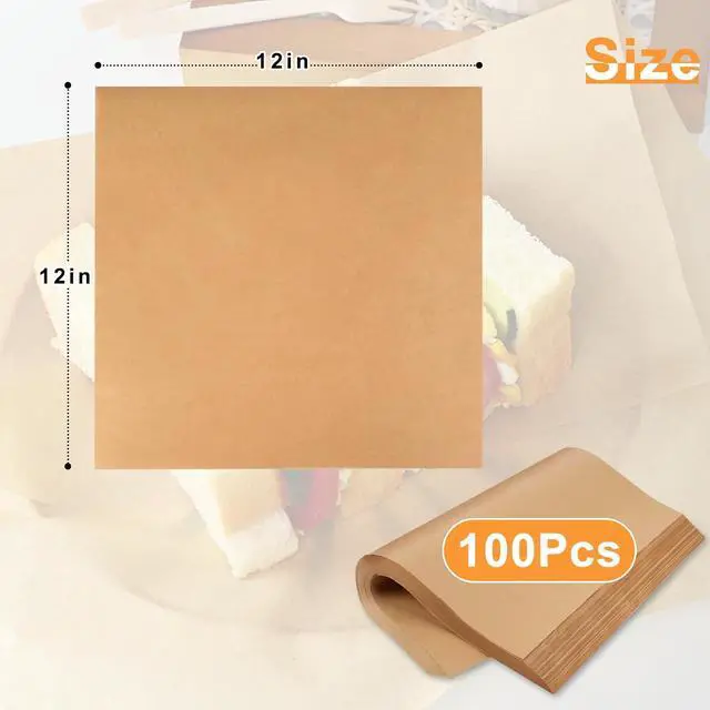 Alt view image 2 of 7 - 100 Count Pre-Cut Deli Wax Paper Sheets, 12x12" Natural Kraft Parchment Paper Sheets for Food Basket Liners, Greaseproof Deli Squares Sanwich Wrappering Paper for BBQ, Picnic, Festival, Fair Neyimqr