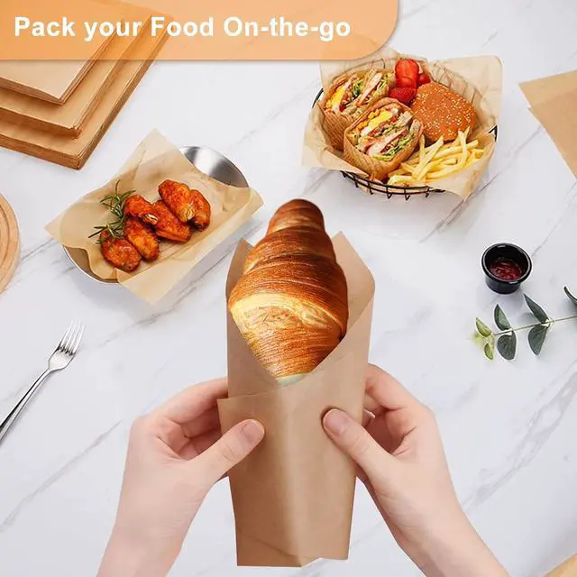 Alt view image 5 of 7 - 100 Count Pre-Cut Deli Wax Paper Sheets, 12x12" Natural Kraft Parchment Paper Sheets for Food Basket Liners, Greaseproof Deli Squares Sanwich Wrappering Paper for BBQ, Picnic, Festival, Fair Neyimqr