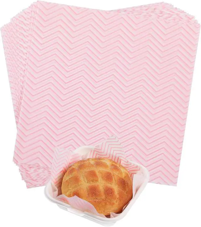 Main image of GeeRic Waxed Deli Paper Sheets for Snacks 100 Pcs, 7 * 7 Inch Food Basket Liners for Sandwiches, 2026 Burgers, Wave Deli Wrap Wax Paper Sheets Pink