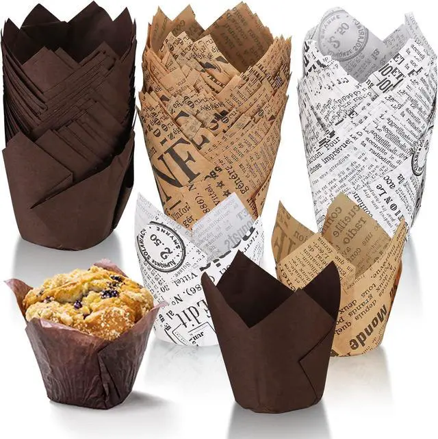 Main image of 150 Pcs Tulip Cupcake Liners for Baking, Tulip Muffin Liners, Parchment Paper Cupcake Linerss, Greaseproof Muffin Papers Baking Cups Muffins Wrappers for Wedding Baby Shower Catering Party