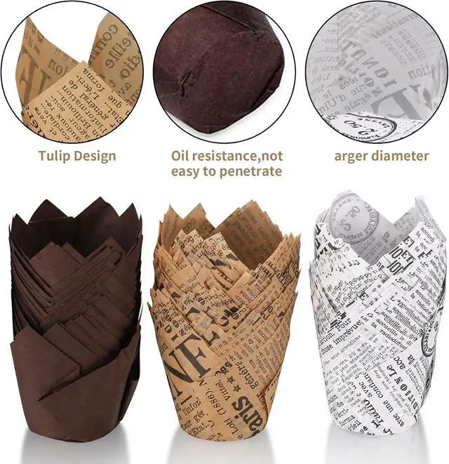 Alt view image 3 of 7 - 150 Pcs Tulip Cupcake Liners for Baking, Tulip Muffin Liners, Parchment Paper Cupcake Linerss, Greaseproof Muffin Papers Baking Cups Muffins Wrappers for Wedding Baby Shower Catering Party